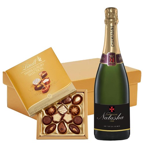 Personalised Champagne - Black Label And Lindt Swiss Chocolates Hamper
